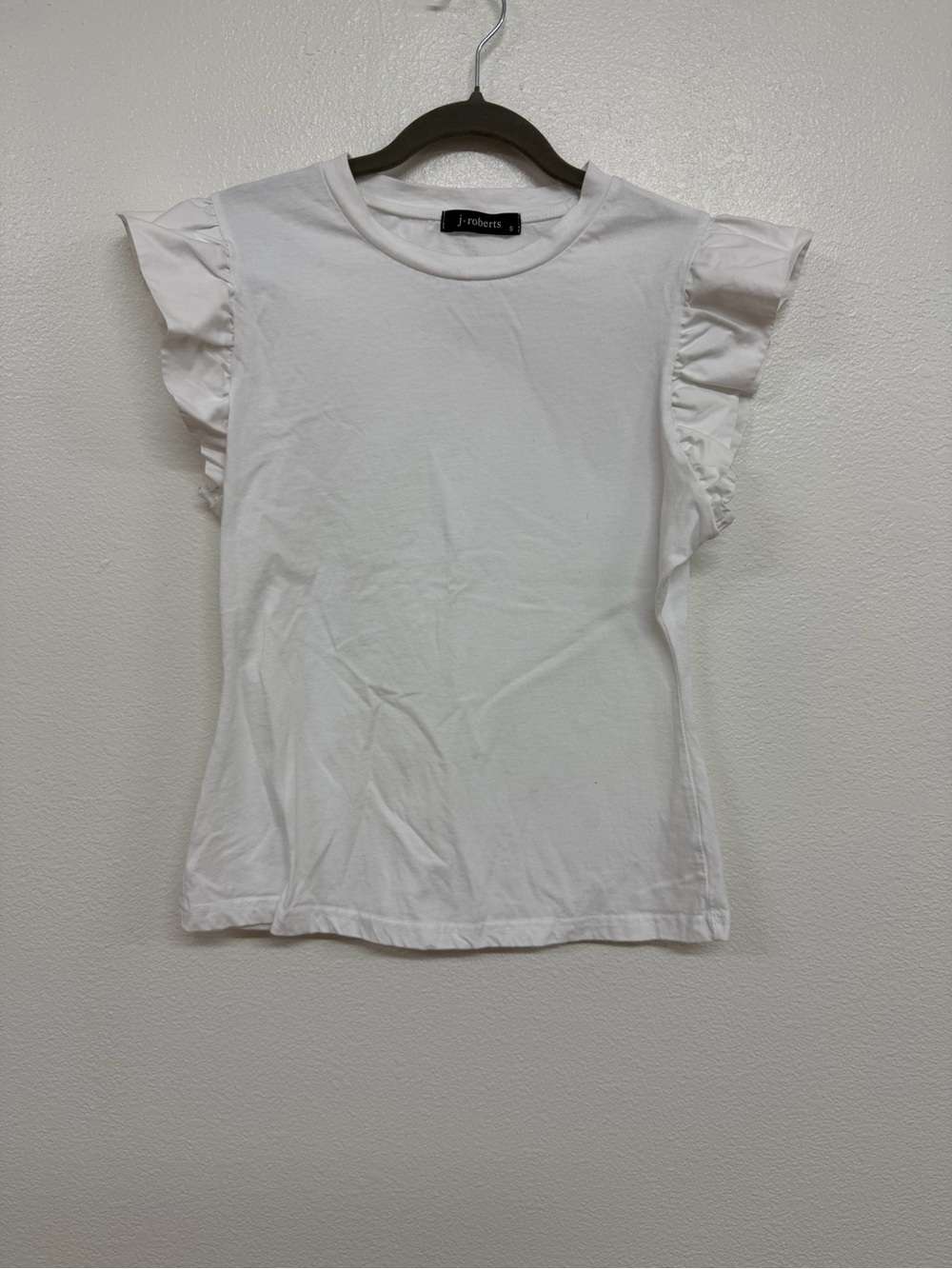 White Ruffle Sleeve Crewneck Tee